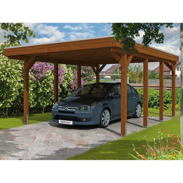 Skan Holz Carport Friesland 397 cm x 555 cm Nussbaum