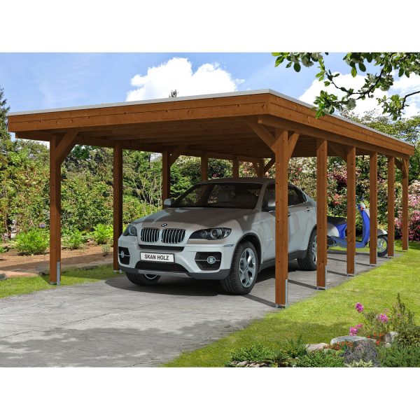 Skan Holz Einzelcarport Holz Nussbaum 397 cm x 860 cm