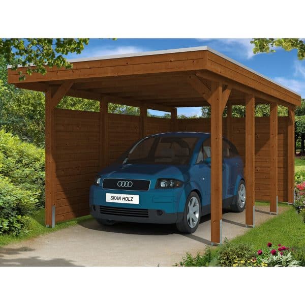 Skan Holz Carport Friesland Set 1 314 cm x 555 cm Nussbaum