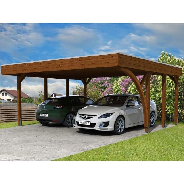 Skan Holz Carport Friesland Set 7 557 cm x 555 cm Nussbaum