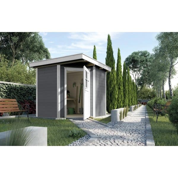 Weka Holz-Gartenhaus/Gerätehaus Angolo B Grau-Weiß BxT: 239 cm x 235 cm