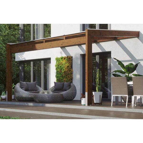 Skan Holz Terrassenüberdachung Novara 450 cm x 309 cm Nussbaum