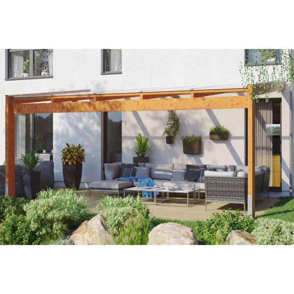 Skan Holz Terrassenüberdachung Novara 557 cm x 359 cm Eiche hell