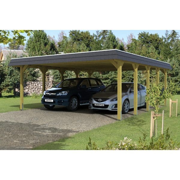 Skan Holz Walmdach-Doppelcarport Spreewald 585 cm x 741 cm Blende in Schwarz