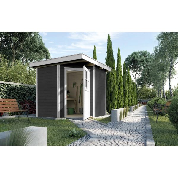 Weka Holz-Gartenhaus/Gerätehaus Angolo B Anthrazit-Weiß BxT: 239 cm x 235 cm