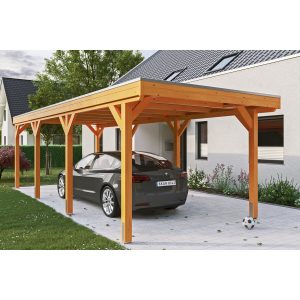 Skan Holz Carport Grunewald 321 cm x 796 cm mit EPDM-Dach Eiche Hell