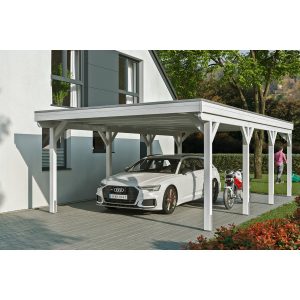 Skan Holz Carport Grunewald 427 cm x 796 cm mit EPDM-Dach Weiß