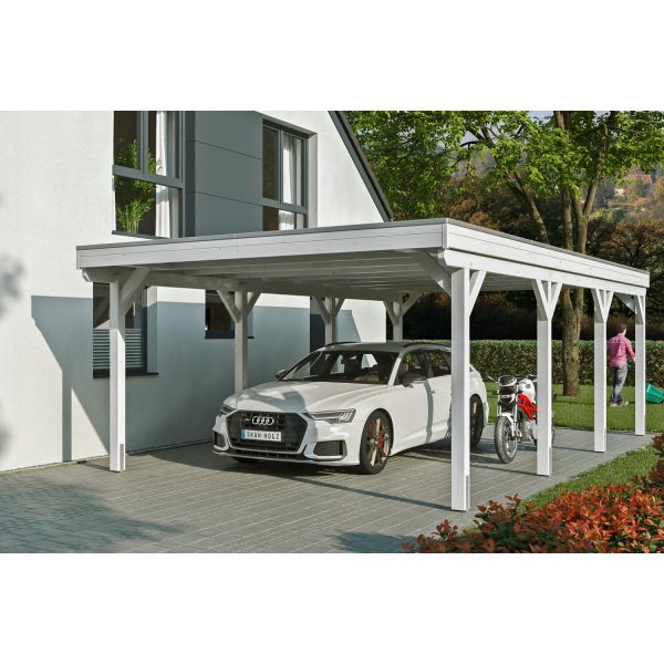 Skan Holz Carport Grunewald 427 cm x 796 cm mit Aluminiumdach Weiß