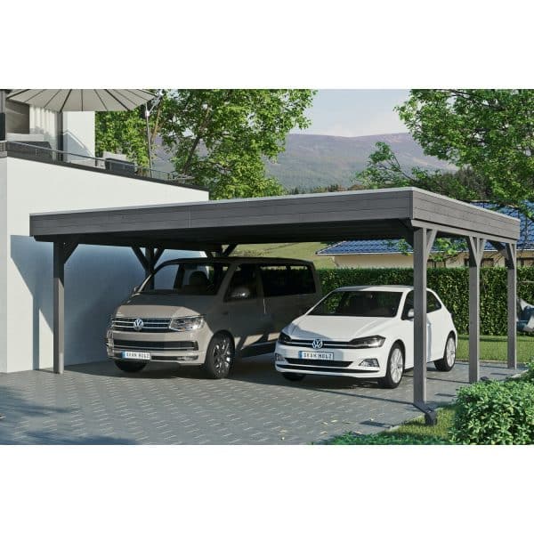 Skan Holz Carport Grunewald 622 cm x 554 cm mit Aluminiumdach Schiefergrau