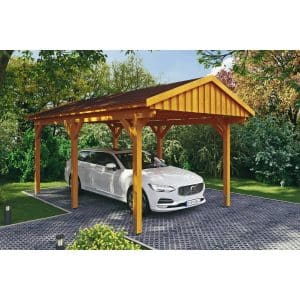 Skan Holz Carport Fichtelberg 317 cm x 566 cm Rote Schindeln Eiche Hell