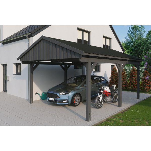 Skan Holz Carport Fichtelberg 423 cm x 566 cm Schwarze Schindeln Schiefergrau