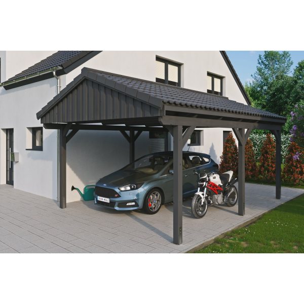 Skan Holz Carport Fichtelberg 423 cm x 566 cm Dachlattung Schiefergrau