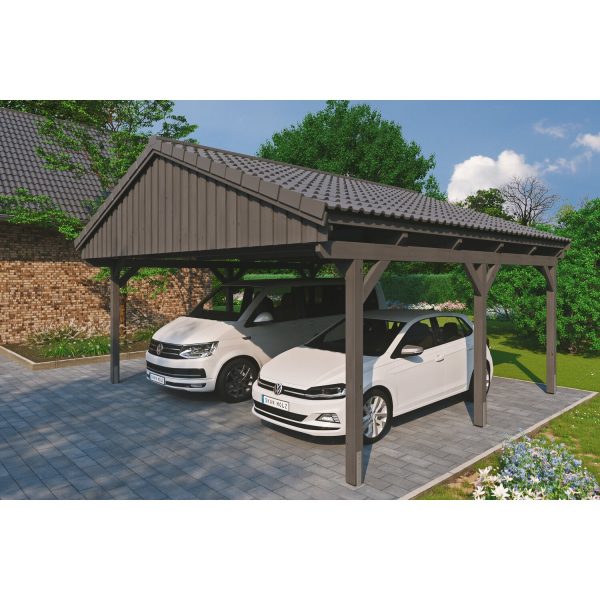 Skan Holz Carport Fichtelberg 618 cm x 566 cm Dachlattung Schiefergrau