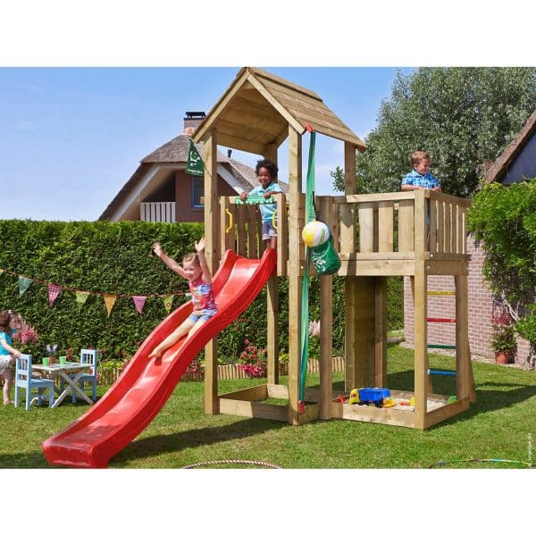 Jungle Gym Holzspielturm Mansion mit Rutsche Rot