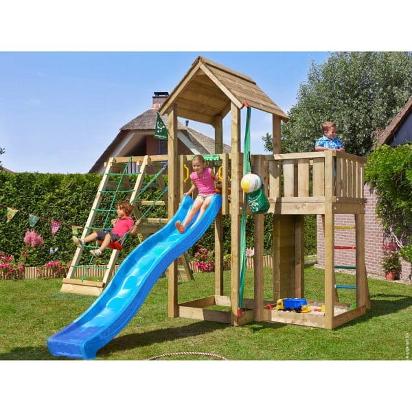 Jungle Gym Holzspielturm Mansion Klettergerüst mit Rutsche Blau