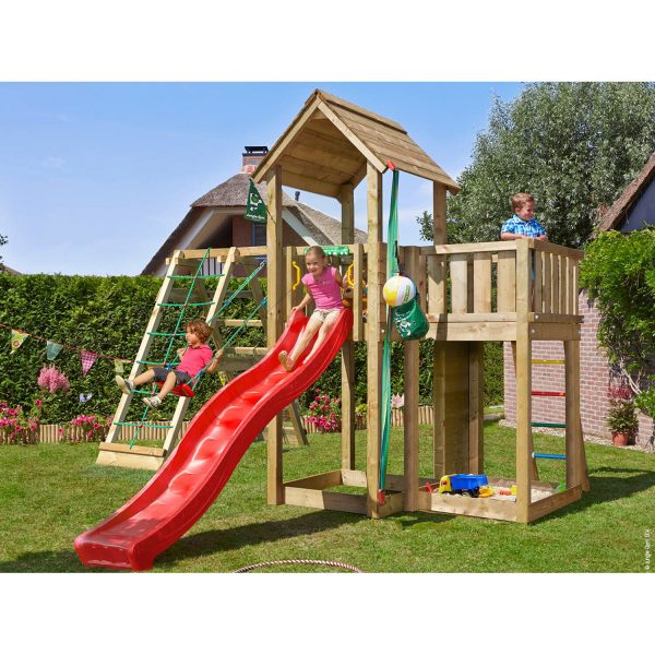 Jungle Gym Holzspielturm Mansion Klettergerüst mit Rutsche Rot