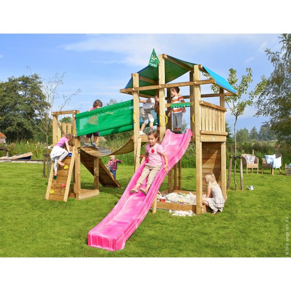 Jungle Gym Holzspielturm Fort Hängebrücke mit Rutsche Fuchsia