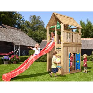 Jungle Gym Holzspielturm Cabin Spielhaus mit Rutsche Rot