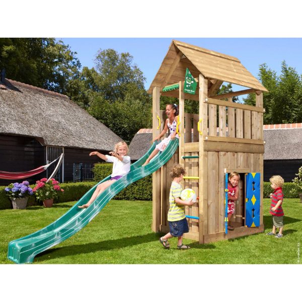 Jungle Gym Holzspielturm Cabin Spielhaus mit Rutsche Dunkelgrün