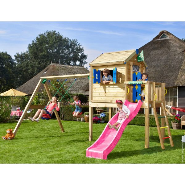 Jungle Gym Spielhaus L 2-Schaukel mit Rutsche Fuchsia