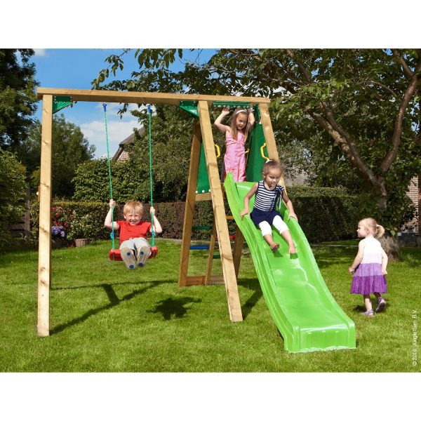 Jungle Gym Schaukel Peak mit Rutsche Grün 220 cm x 240 cm x 370 cm