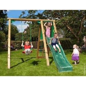 Jungle Gym Schaukel Peak mit Rutsche Dunkelgrün 220 cm x 240 cm x 370 cm