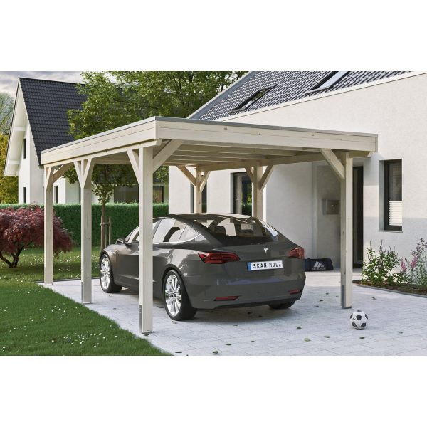 Skan Holz Carport Grunewald 321 cm x 554 cm mit EPDM-Dach Natur