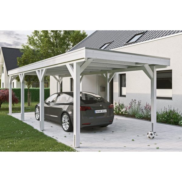 Skan Holz Carport Grunewald 321 cm x 796 cm mit Aluminiumdach Weiß