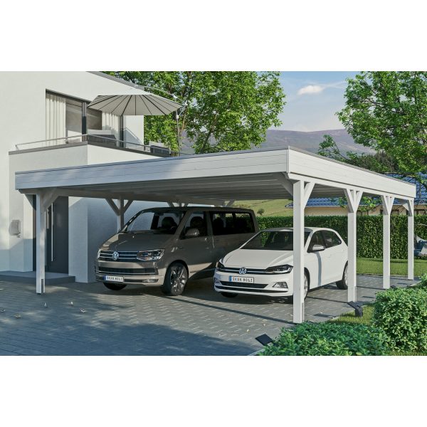 Skan Holz Carport Grunewald 622 cm x 796 cm mit EPDM-Dach Weiß