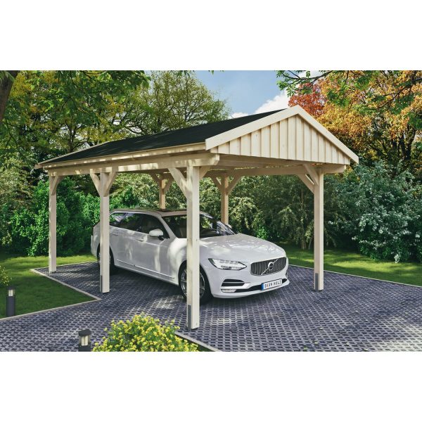 Skan Holz Carport Fichtelberg 317 cm x 566 cm Schwarze Schindeln Natur