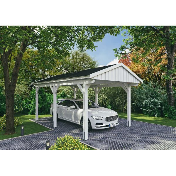 Skan Holz Carport Fichtelberg 317 cm x 566 cm Schwarze Schindeln Weiß