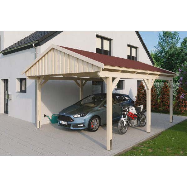 Skan Holz Carport Fichtelberg 423 cm x 566 cm Rote Schindeln Natur