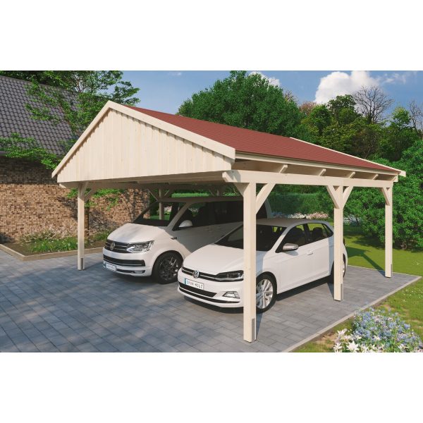 Skan Holz Carport Fichtelberg 618 cm x 566 cm Rote Schindeln Natur