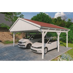 Skan Holz Carport Fichtelberg 618 cm x 566 cm Rote Schindeln Weiß