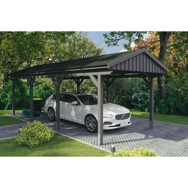 Skan Holz Carport Fichtelberg 317 cm x 808 cm Schwarze Schindeln Schiefergrau