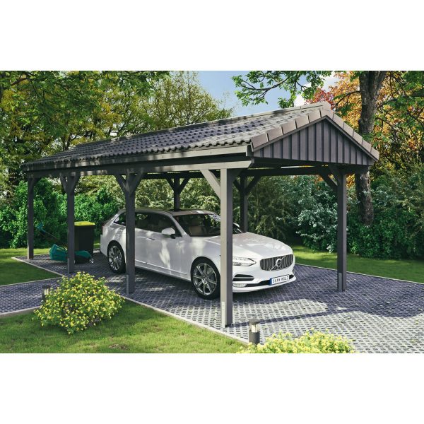 Skan Holz Carport Fichtelberg 317 cm x 808 cm Dachlattung Schiefergrau