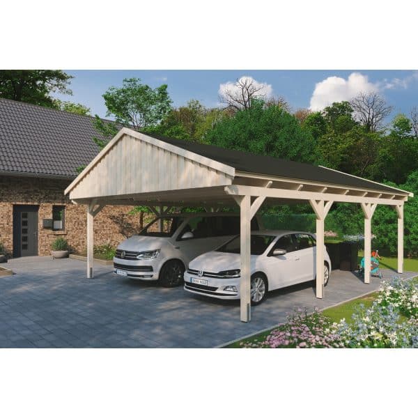 Skan Holz Carport Fichtelberg 618 cm x 808 cm Schwarze Schindeln Natur