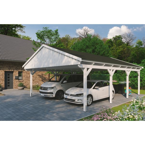 Skan Holz Carport Fichtelberg 618 cm x 808 cm Schwarze Schindeln Weiß