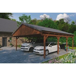 Skan Holz Carport Fichtelberg 618 cm x 808 cm Dachlattung Nussbaum