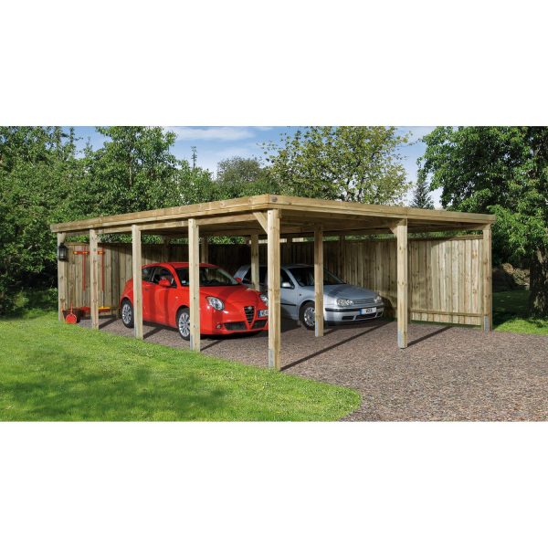 Weka Flachdach-Doppelcarport 618 Gr. 3 mit Trapezblech 603 cm x 802 cm