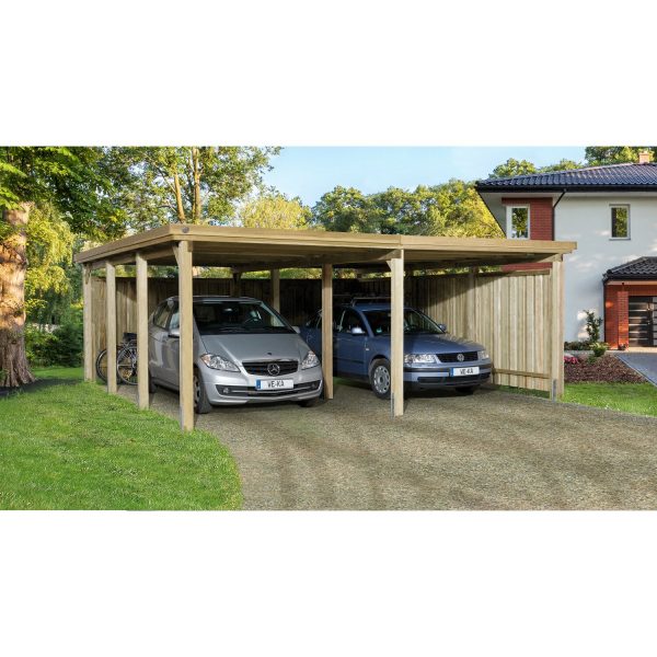 Weka Flachdach-Doppelcarport 618 Gr. 2 ohne Dachplatten 603 cm x 612 cm