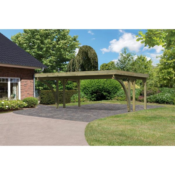 Karibu Doppelcarport Classic 1 PVC-Dach mit zwei Einfahrtsbogen