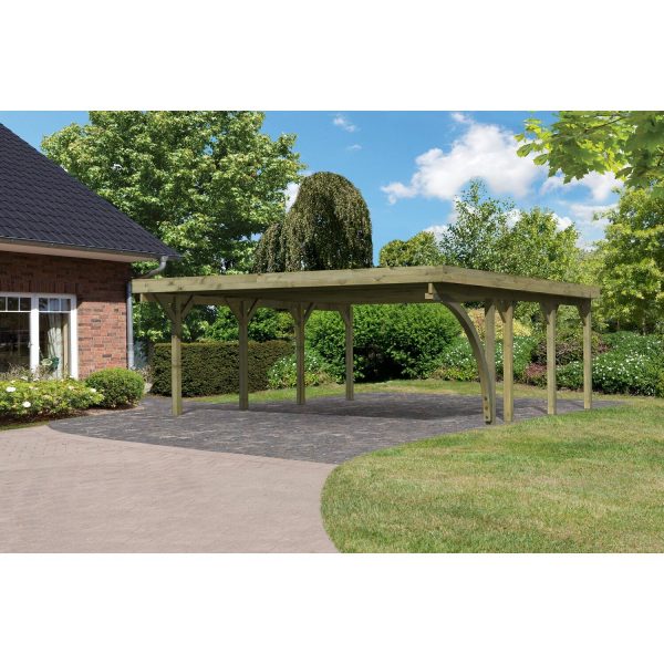 Karibu Doppelcarport Classic 2 PVC-Dach mit einem Einfahrtsbogen