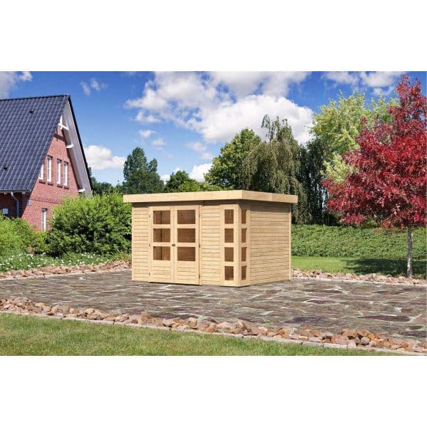 Karibu Gartenhaus/Gerätehaus Sölve 5 ohne Dachpappe Natur 329 cm x 262 cm