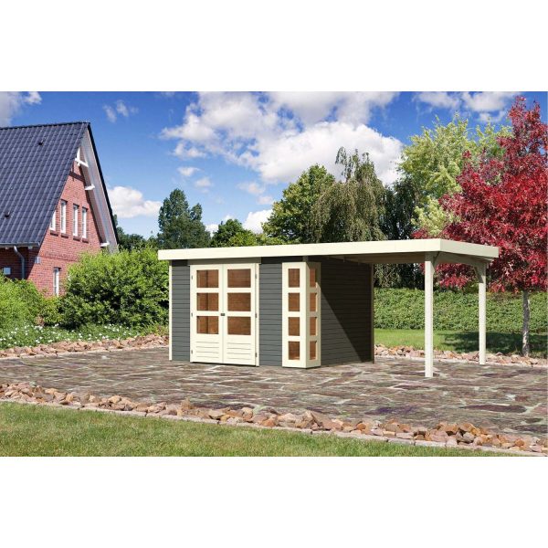 Karibu Gartenhaus/Gerätehaus Sölve 5 Set Terragrau 554 cm x 262 cm