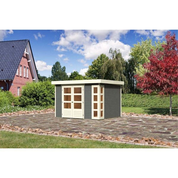 Karibu Gartenhaus/Gerätehaus Sölve 5 ohne Dachpappe Terragrau 329 cm x 262 cm