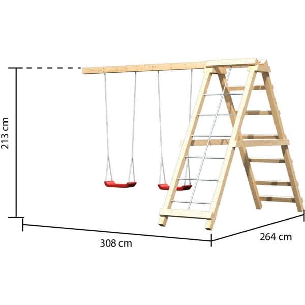 Doppelschaukel Anbau inkl. Klettergerüst naturb.