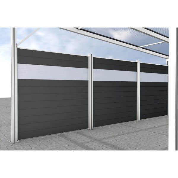 Gutta Seitenwand Carport Premium Weiß WPC Dielen Dunkelgrau mit PC Paneele