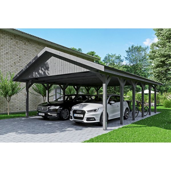 Satteldach-Carport Wallgau Schiefergrau 620 x 900 cm schwarze Schindeln