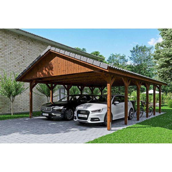 Satteldach-Carport Wallgau Nussbaum 620 x 900 cm Dachlattung